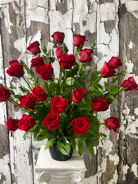 Classic red rose sympathy arrangement