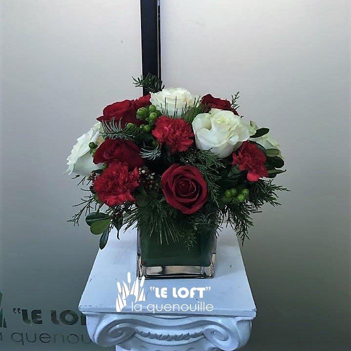 Holiday Cube festive flower arrangement