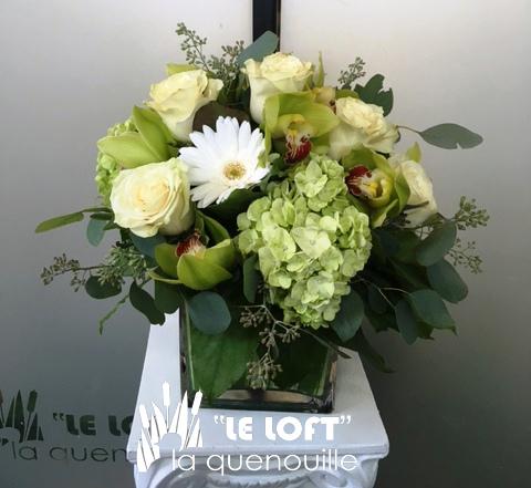 Orchids roses and hydrangea flower arrangement