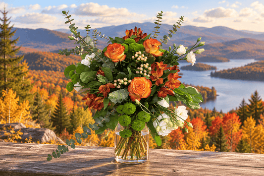 Fall Colours Bouquet naturally against scenic Mont-Tremblant-style Laurentian