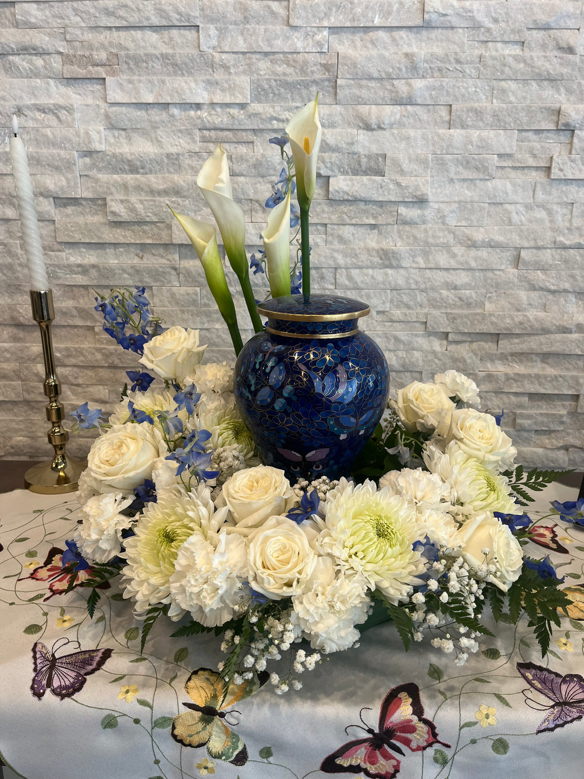Calla Lily & Cobalt Blue Urn Surround
