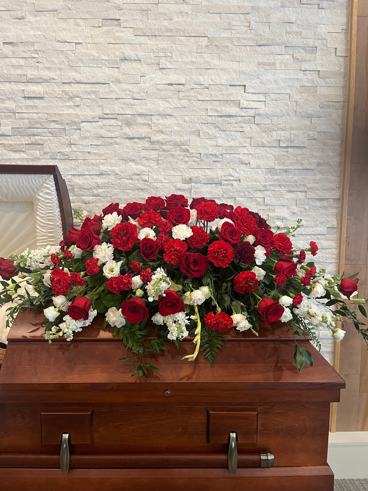 Long Casket Spray Red & White