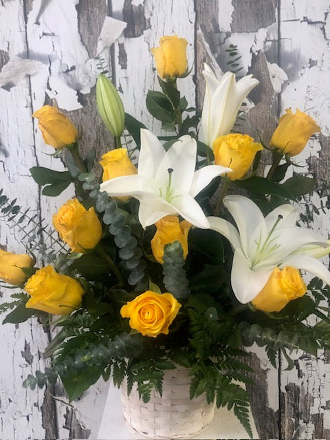 yellow roses and lilies