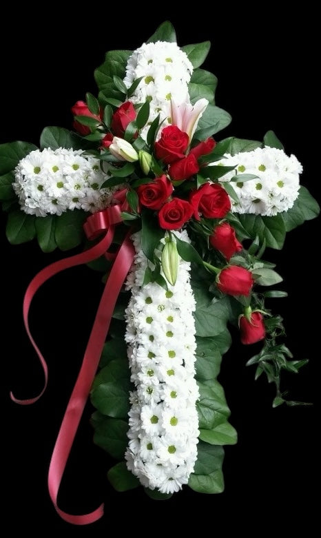 Daisy and roses hanging cross