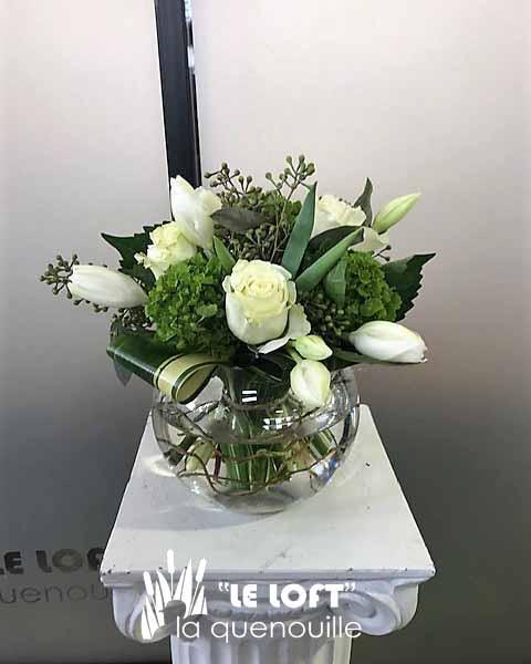 Bowl Arrangement of Roses & Tulips - florist La Quenouille