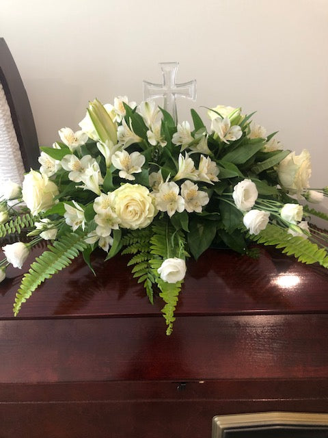 Glass Cross Casket Spray - florist La Quenouille