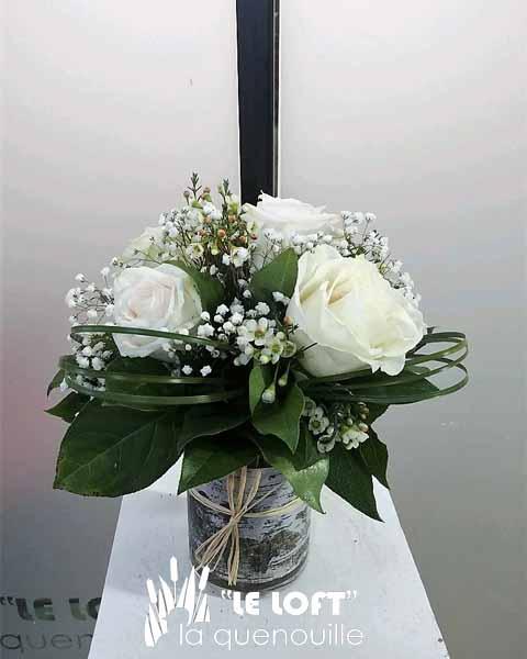 Margaret white rose bouquet with baby's breath and greenery