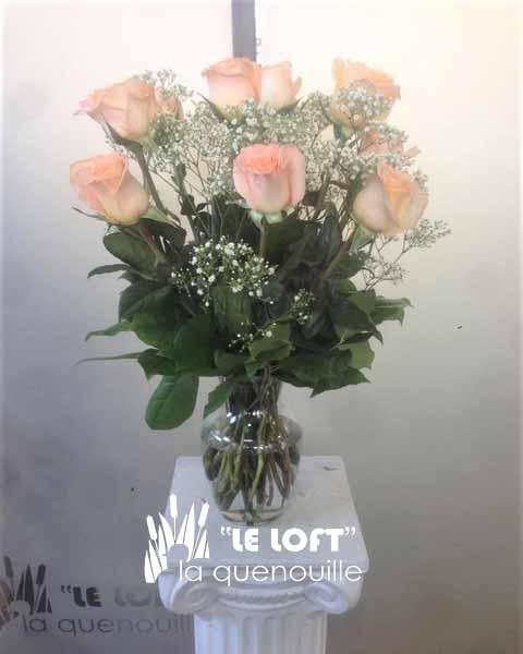 Pretty Peach Rose Vase - florist La Quenouille