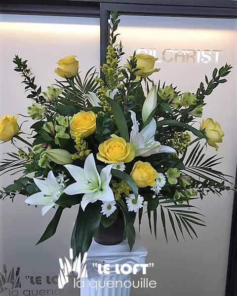 Yellow Dawn sympathy flower arrangement