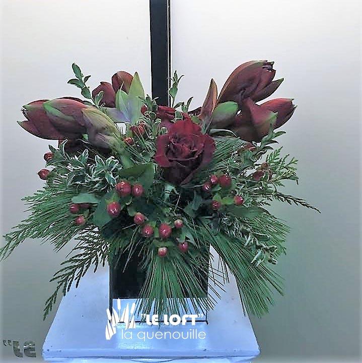 Amaryllis holiday centerpiece arrangement