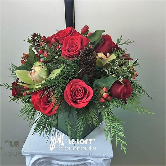 Holiday Orchids & Roses Arrangement - florist La Quenouille